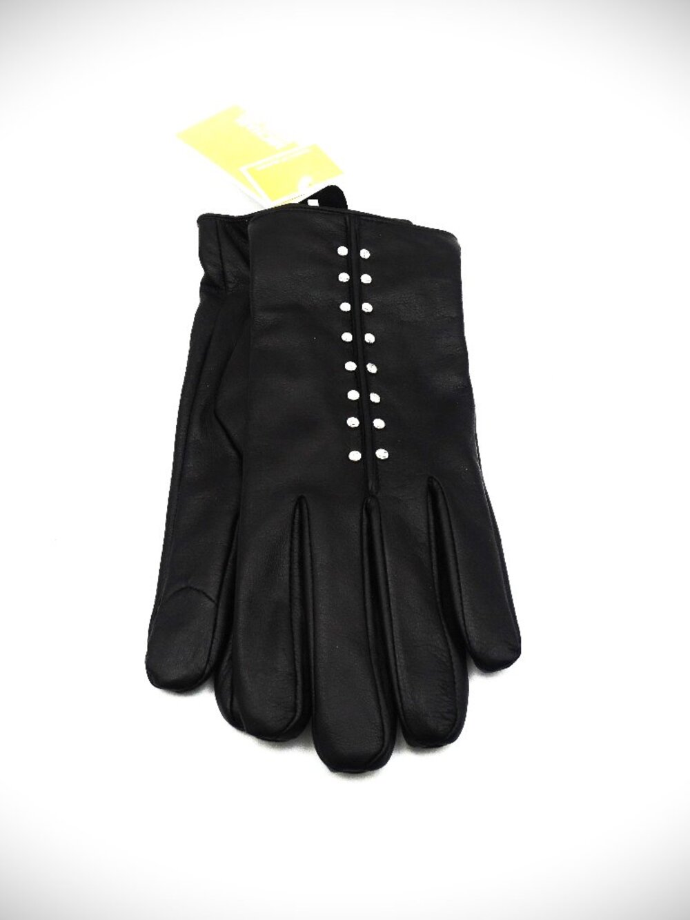 MICHAEL KORS Soft Genuine Leather MK Silver Tone Metal Dots & Logo Gloves Sz M